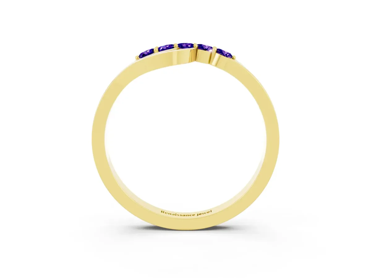 Five-Stone Round Tanzanite Crossover Band with Prong Setting Yellow gold