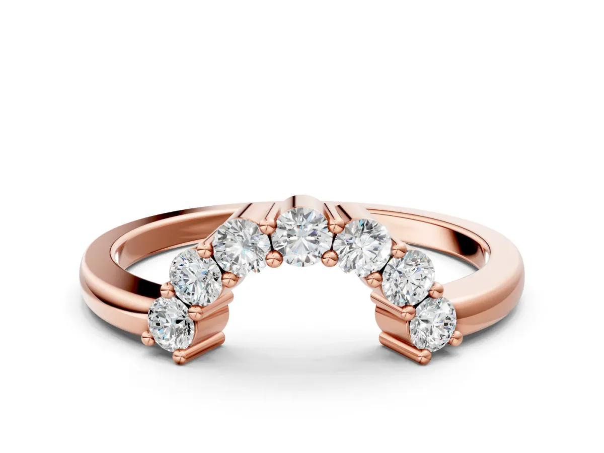 Curved Round Diamond Pave Band with Prong Setting Rose gold