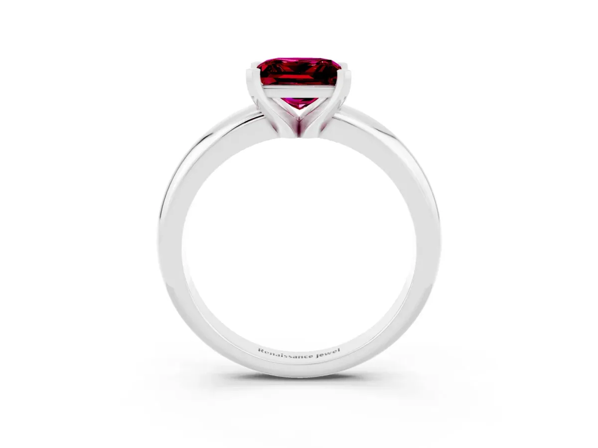 Princess Cut Garnet Solitaire Engagement Ring with Round Band and Four-Prong Setting Silver