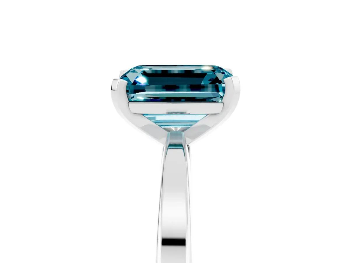 Emerald Cut Blue Topaz Solitaire Engagement Ring with Classic Band and Four-Prong Setting Silver