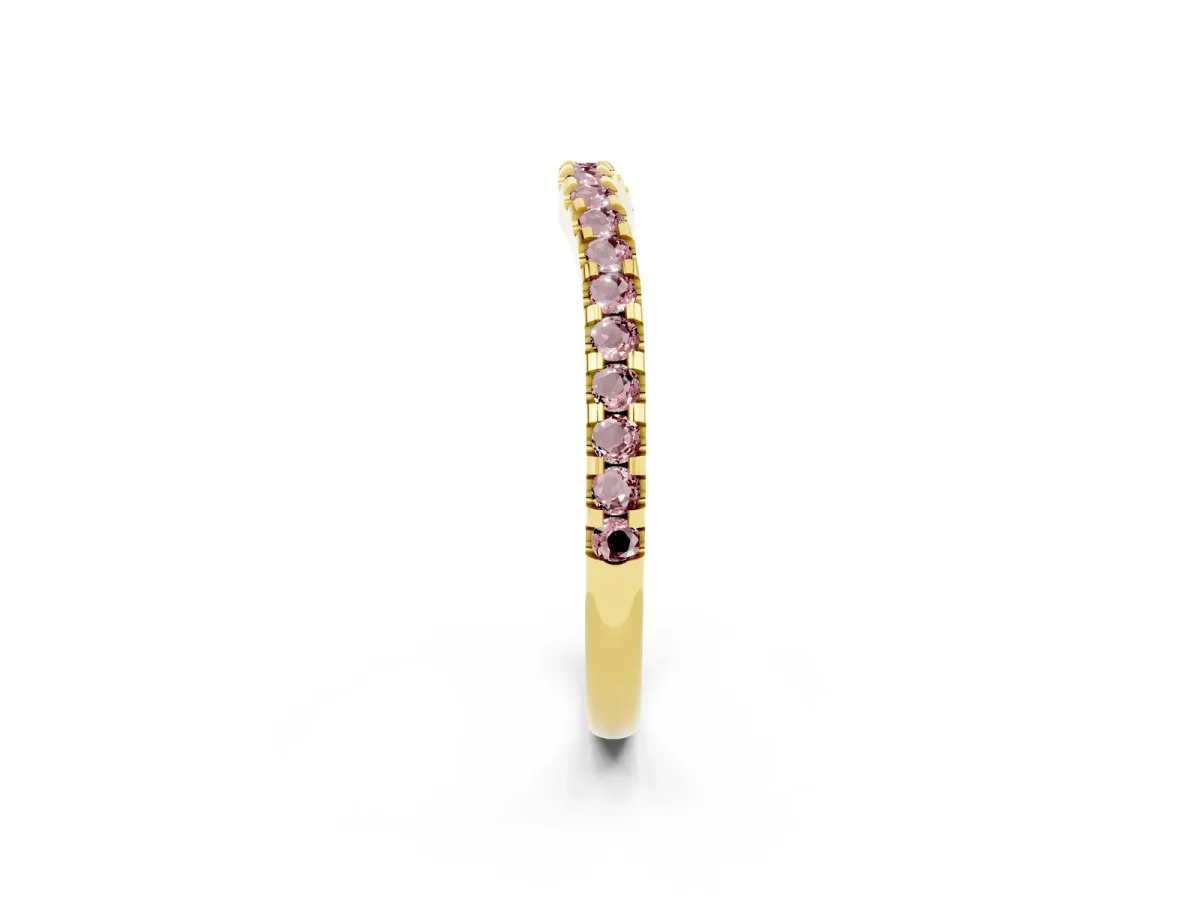 Round Morganite Pavé Curved Wedding Band Yellow gold