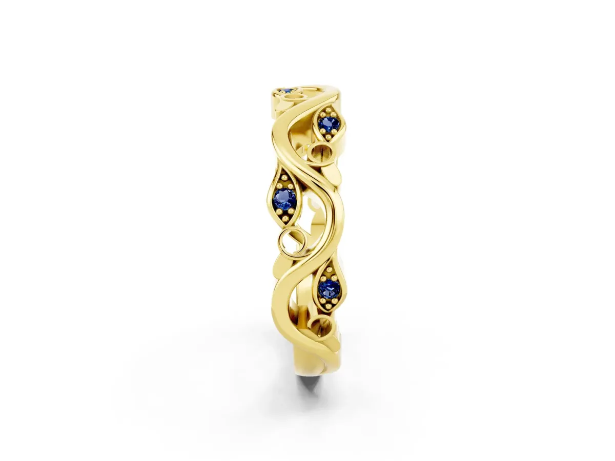 Marquise Blue Sapphire Vine Eternity Band with Bezel Setting Yellow gold