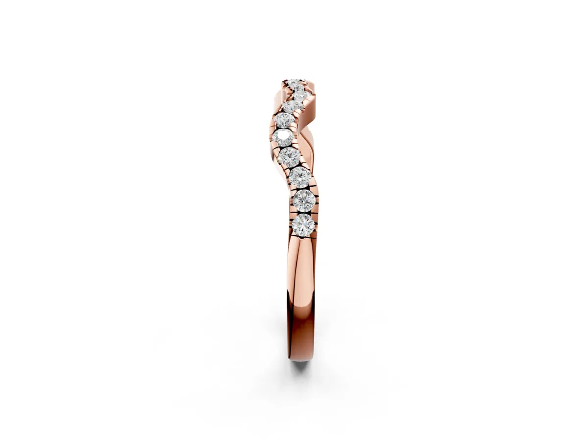Round Diamond Pavé Curved Wedding Band Rose gold
