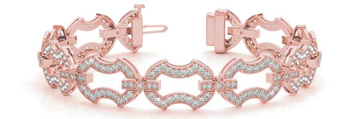 Pavé Round Diamond Link Bracelet with Milgrain Prong Setting Rose gold