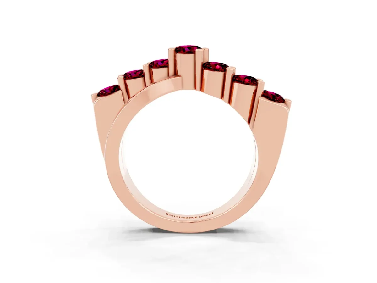 Round Garnet Prong-Set Crossover Band Rose gold
