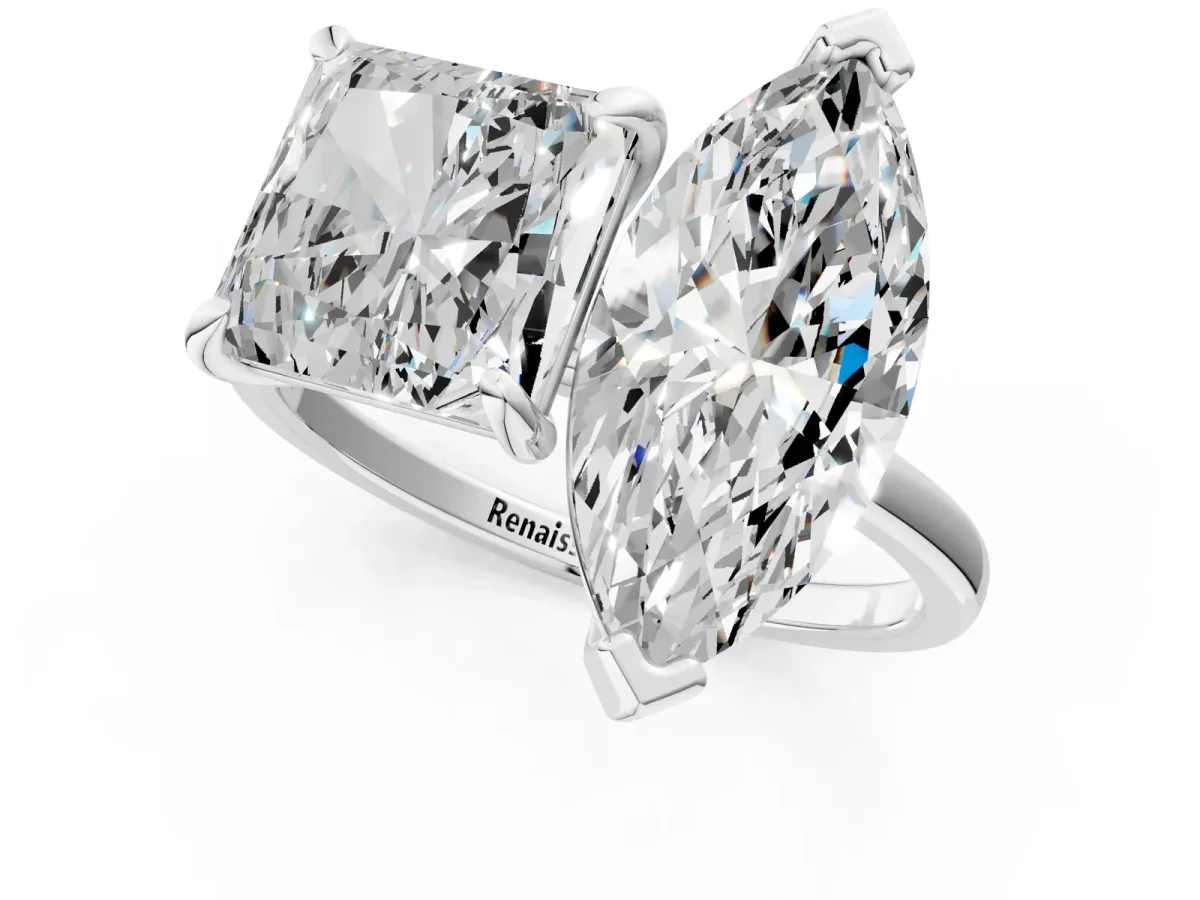 Marquise and Princess Toi Moi Ring with Prong Setting and Plain Band Platinum