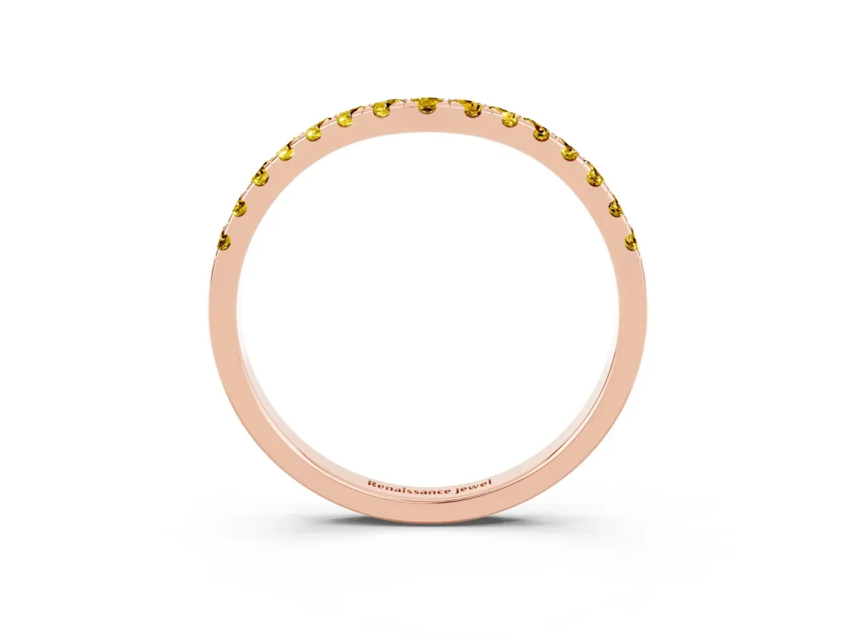 Curved Pavé Round Yellow Sapphire Wedding Band with Shared Prong Setting Rose gold