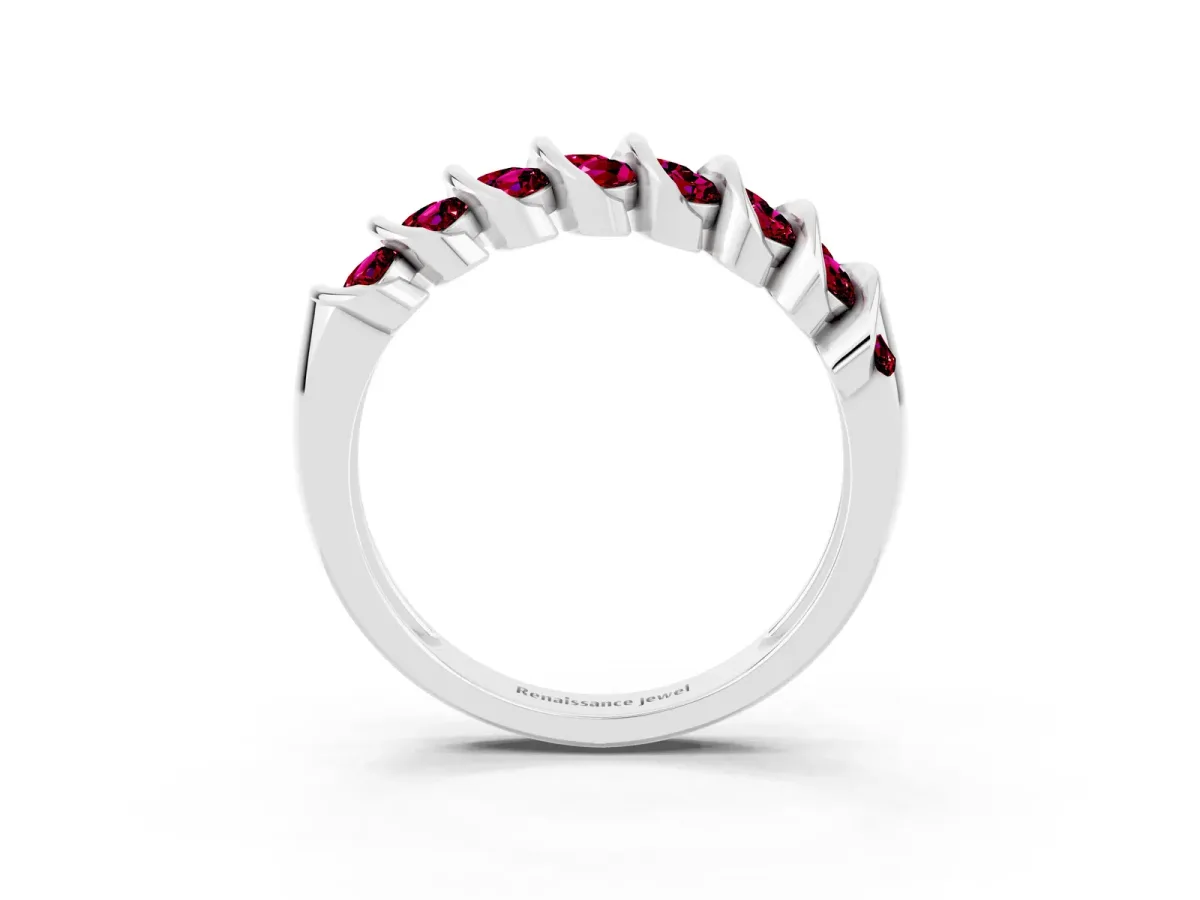 Channel Set Round Garnet Multi-Row Band Silver