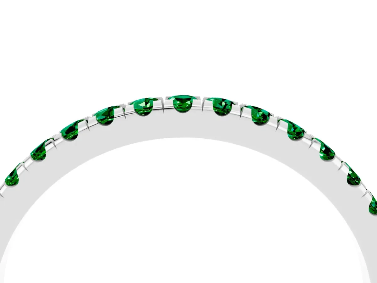 Pavé Round Emerald Half Eternity Band with Shared Prong Setting White gold
