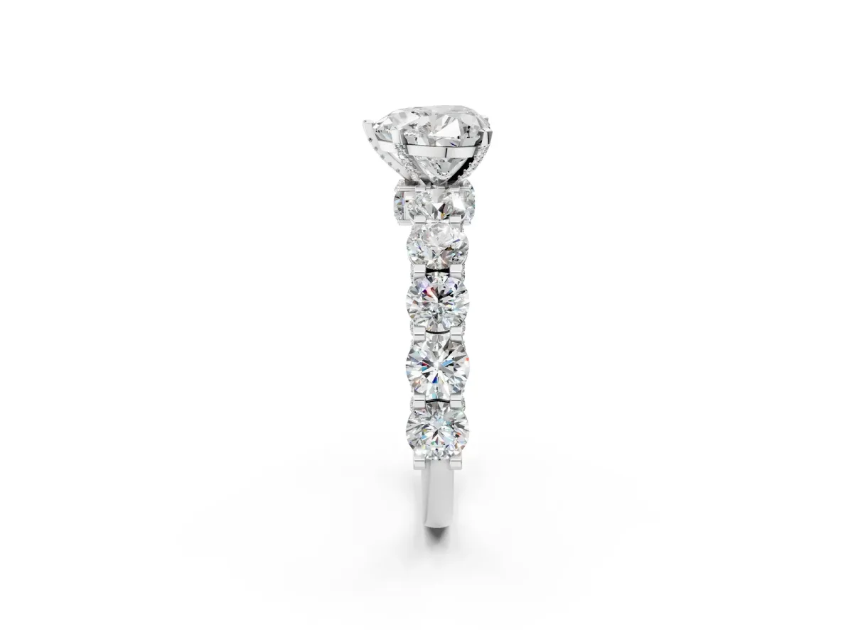 Heart Cut Diamond Side Stone Engagement Ring with Four-Prong Setting White gold