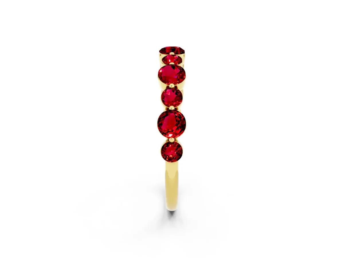 Round Ruby Scalloped Prong Set Eternity Band Yellow gold