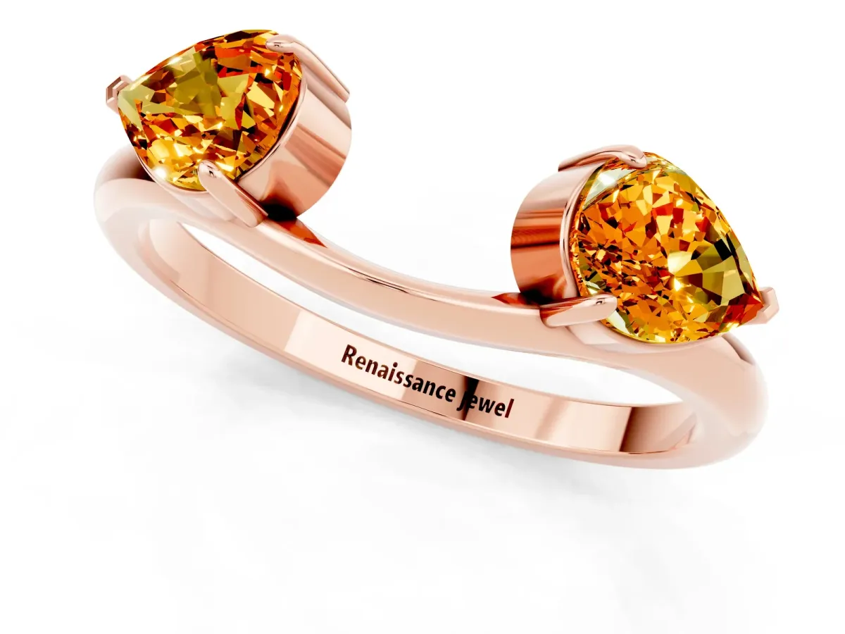 Two-Stone Pear Citrine Bypass Ring with Prong Setting Rose gold