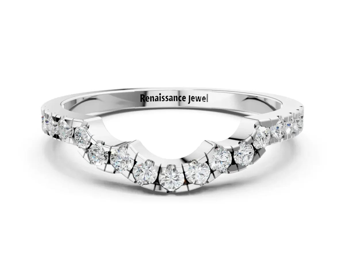 Curved Diamond Pavé Round-Cut Contour Band Silver