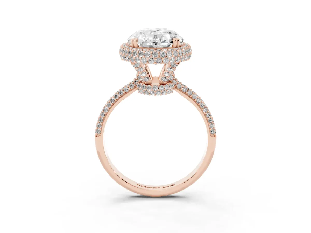 Oval Diamond Halo Ring with Round Diamond Accents Rose gold