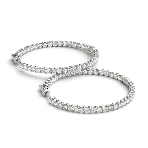 Round Cut Diamond Pave Hoop Earrings with Shared Prong Setting White gold