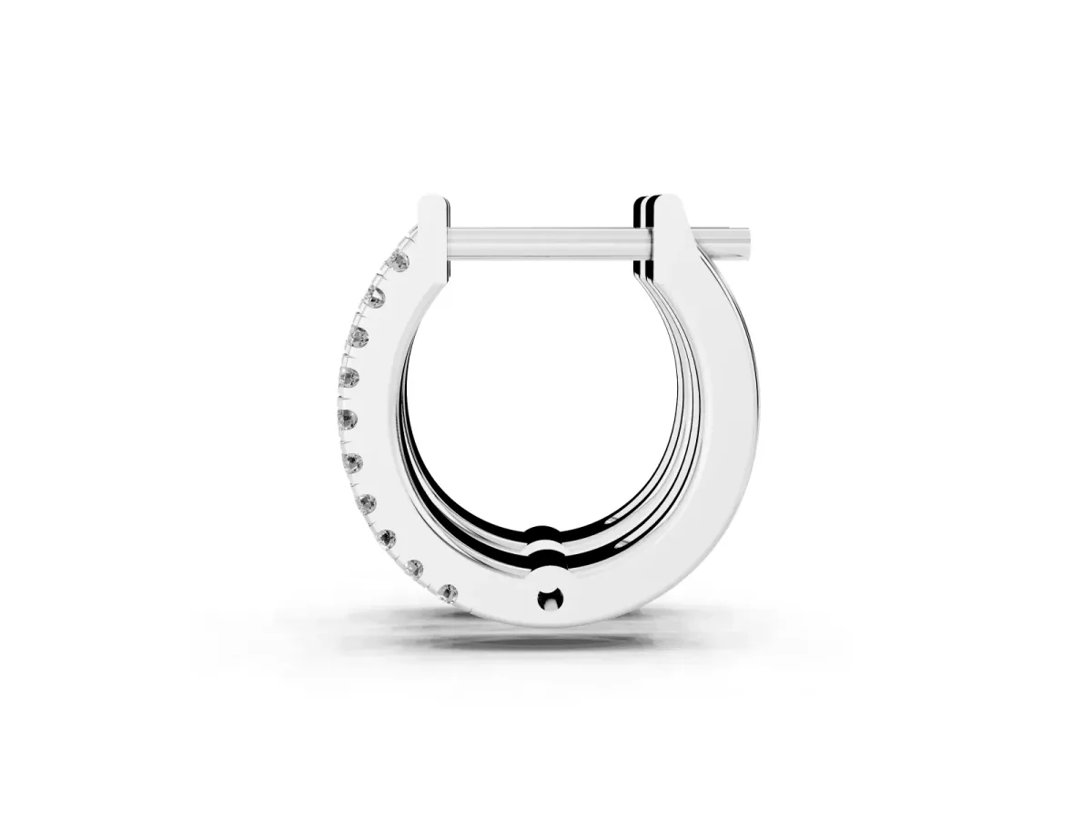Round Diamond Petite Double Row Huggie Hoop Earrings Silver