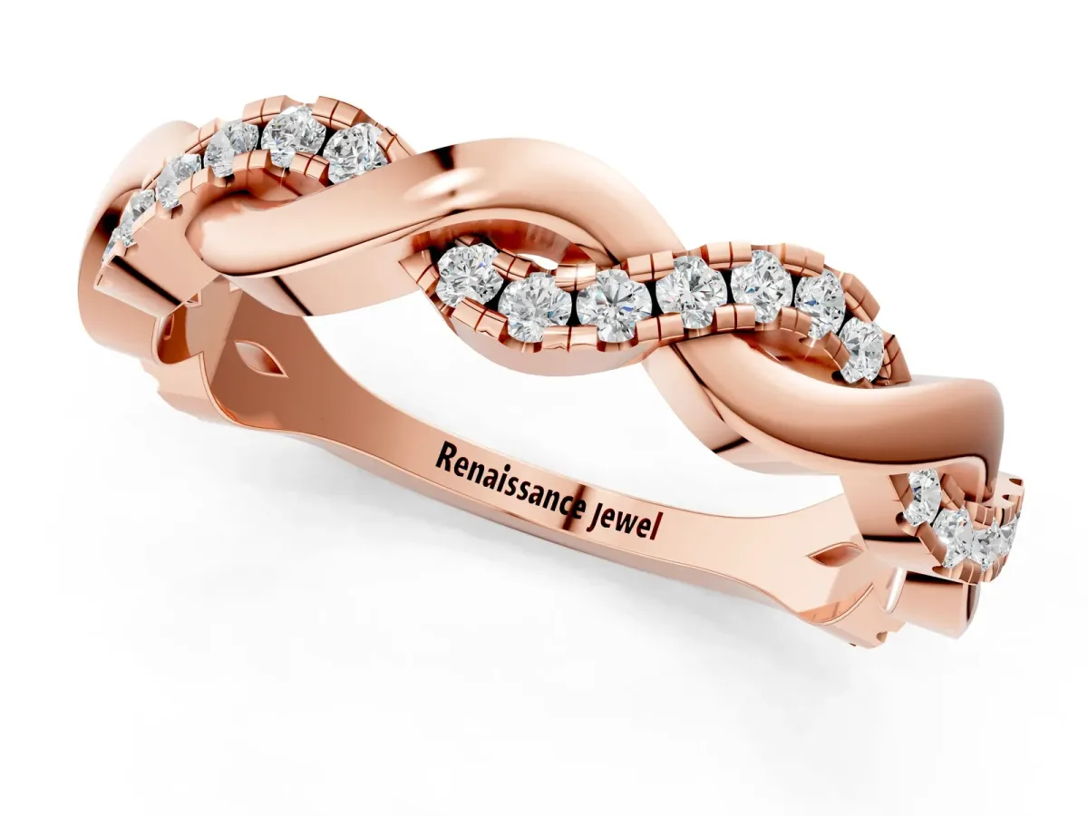 Pavé Round Diamond Twist Eternity Band with Shared Prong Setting Rose gold
