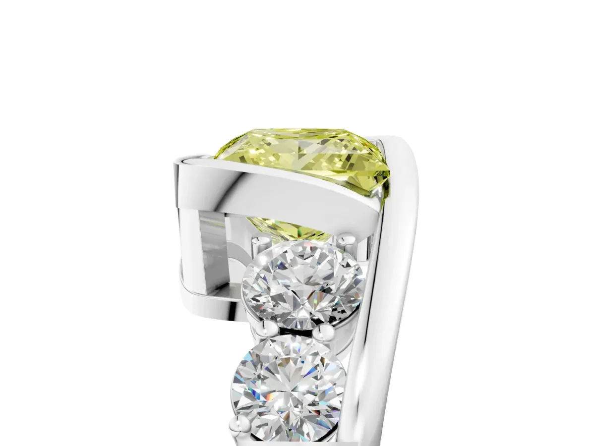 Fancy Yellow Bezel Set Princess Cut Diamond Bypass Ring with Round Accents Platinum