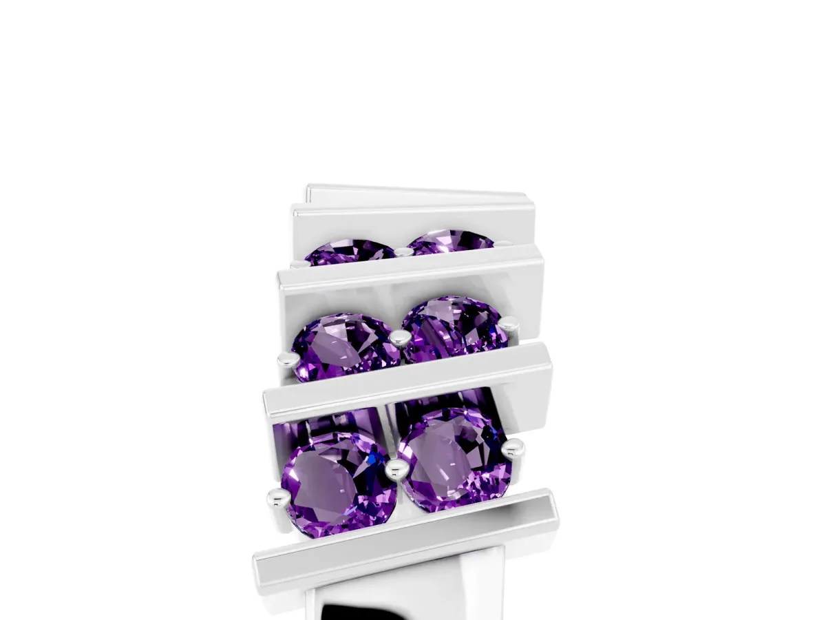 Channel Set Round Amethyst Anniversary Band with Vertical Prongs Silver