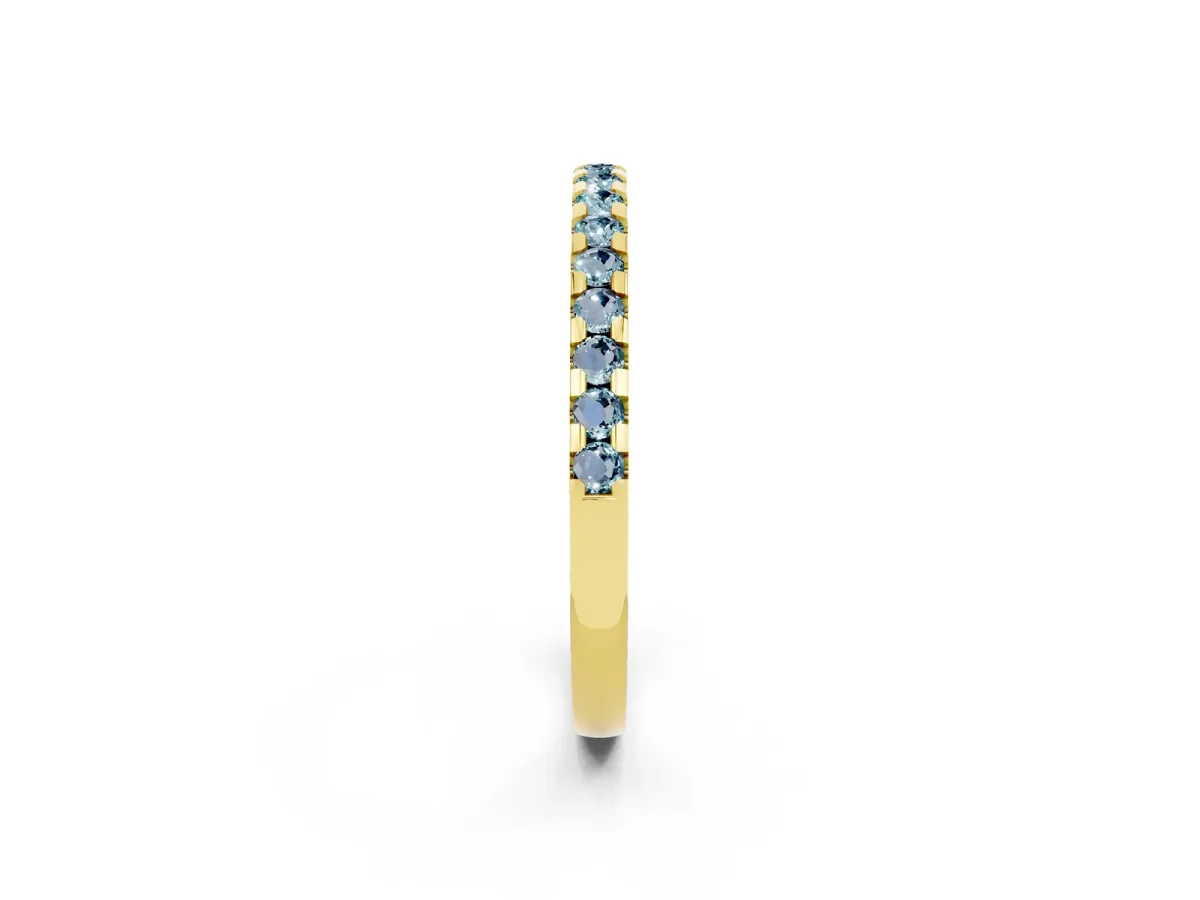 Round Aquamarine Pavé Set Eternity Band with Micro Prong Setting Yellow gold