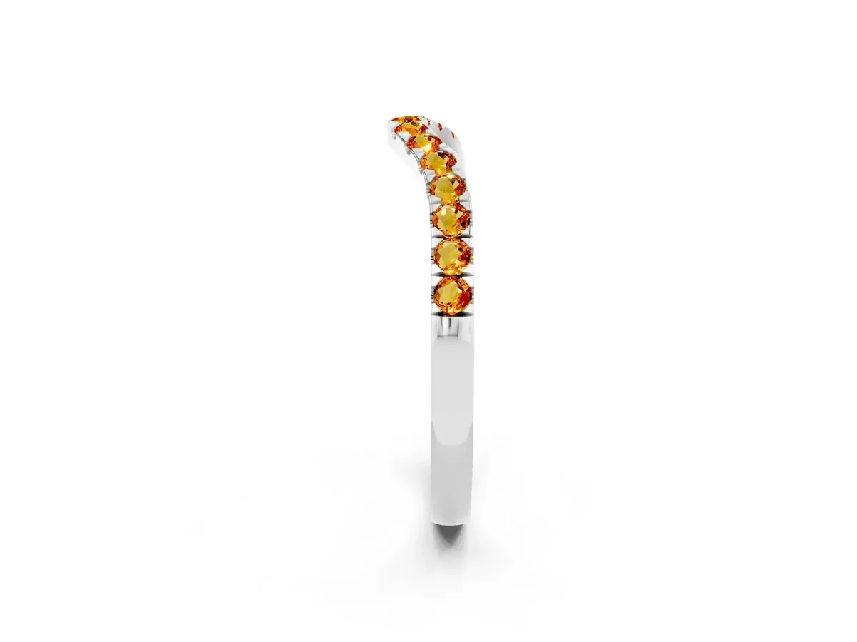 Curved Pavé Round Citrine Wedding Band with Shared Prong Setting Silver