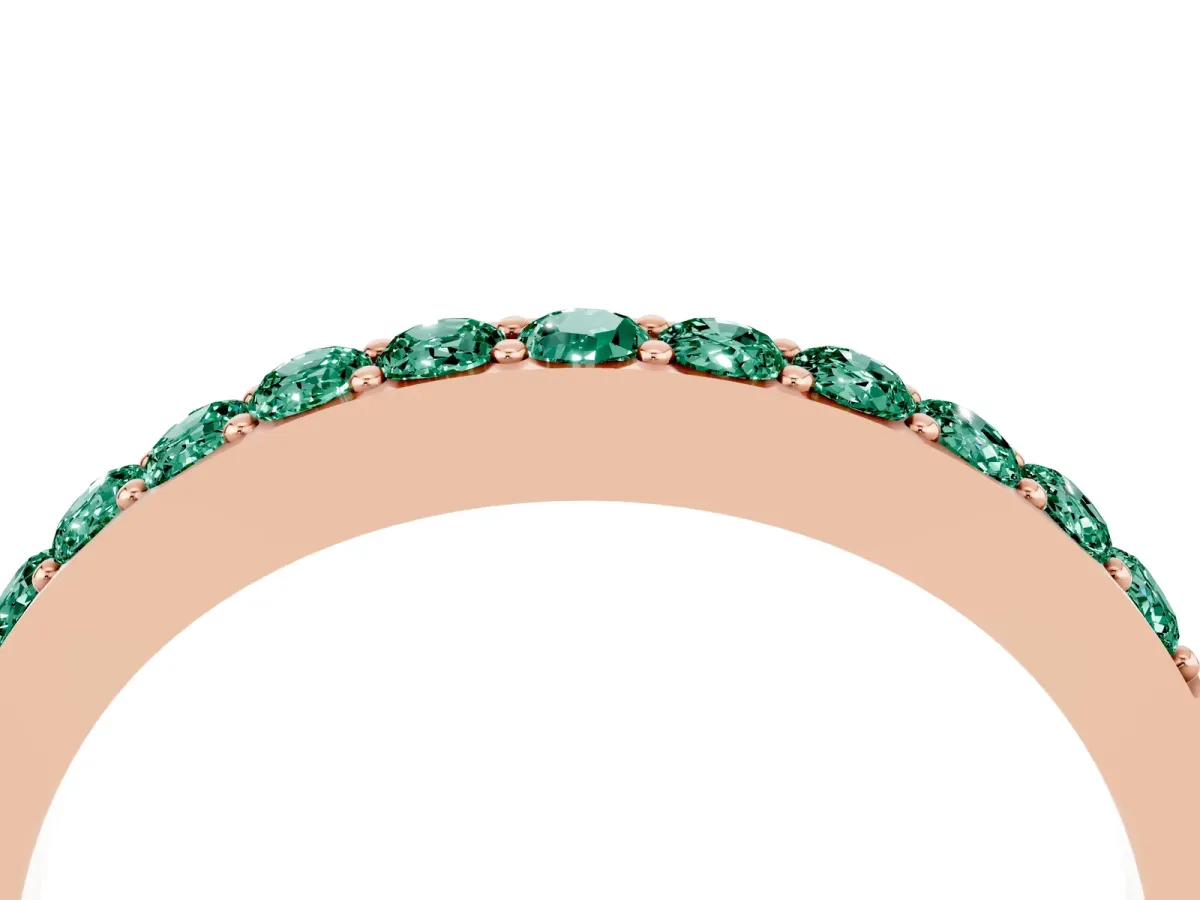 Round Green Sapphire Curved Wedding Band with Channel Setting Rose gold