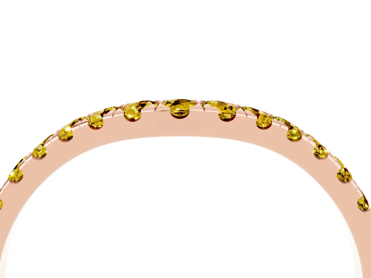 Curved Pavé Round Yellow Sapphire Wedding Band with Shared Prong Setting Rose gold