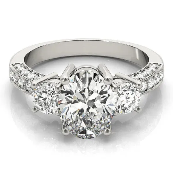 Asscher Cut Three-Stone Diamond Ring with Pavé Band and Four-Prong Setting Platinum