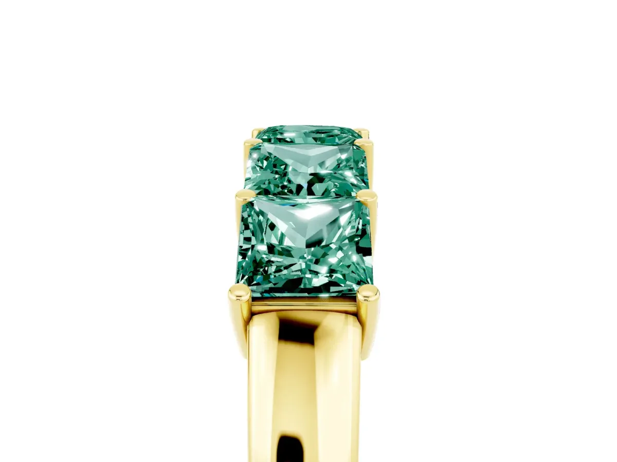 Princess Cut Five-Stone Green Sapphire Band with Prong Setting Yellow gold