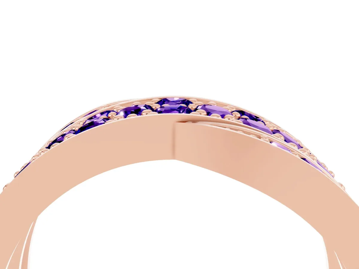 Pavé Round Tanzanite Crossover Band with Bead Prong Setting Rose gold