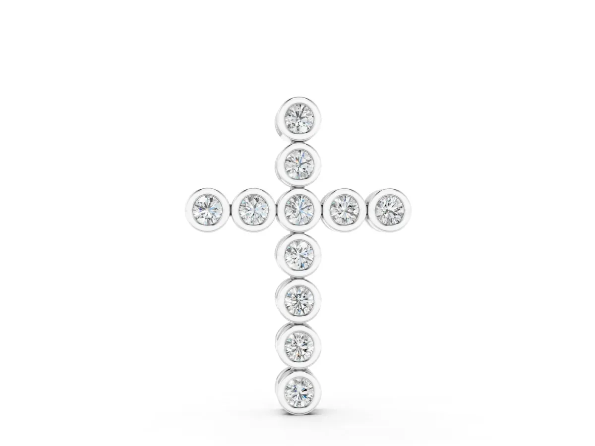 Bezel-Set Round Diamond Cross Pendant White gold