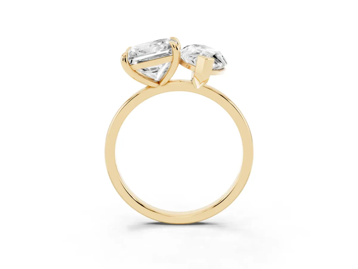 Marquise and Princess Toi Moi Ring with Prong Setting and Plain Band Yellow gold