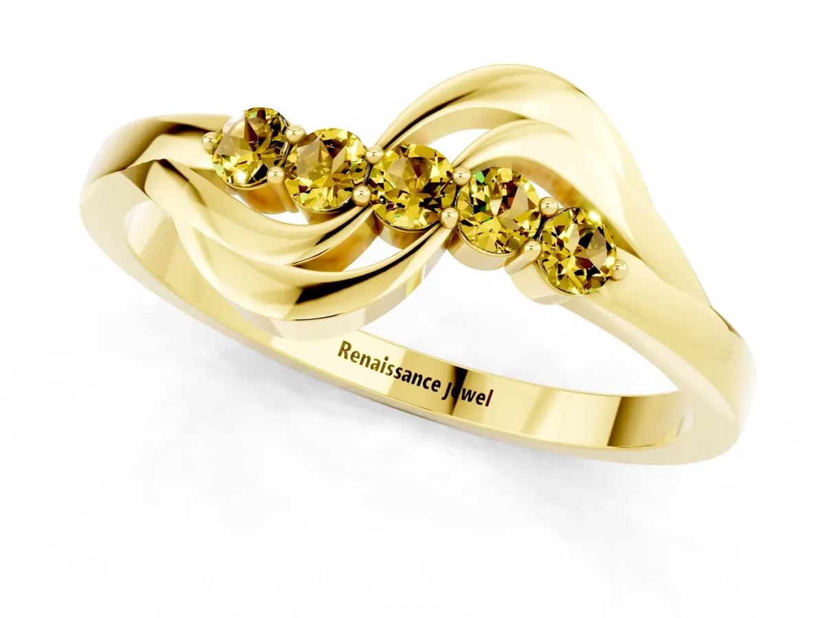 Five-Stone Round Yellow Sapphire Crossover Band with Prong Setting Yellow gold