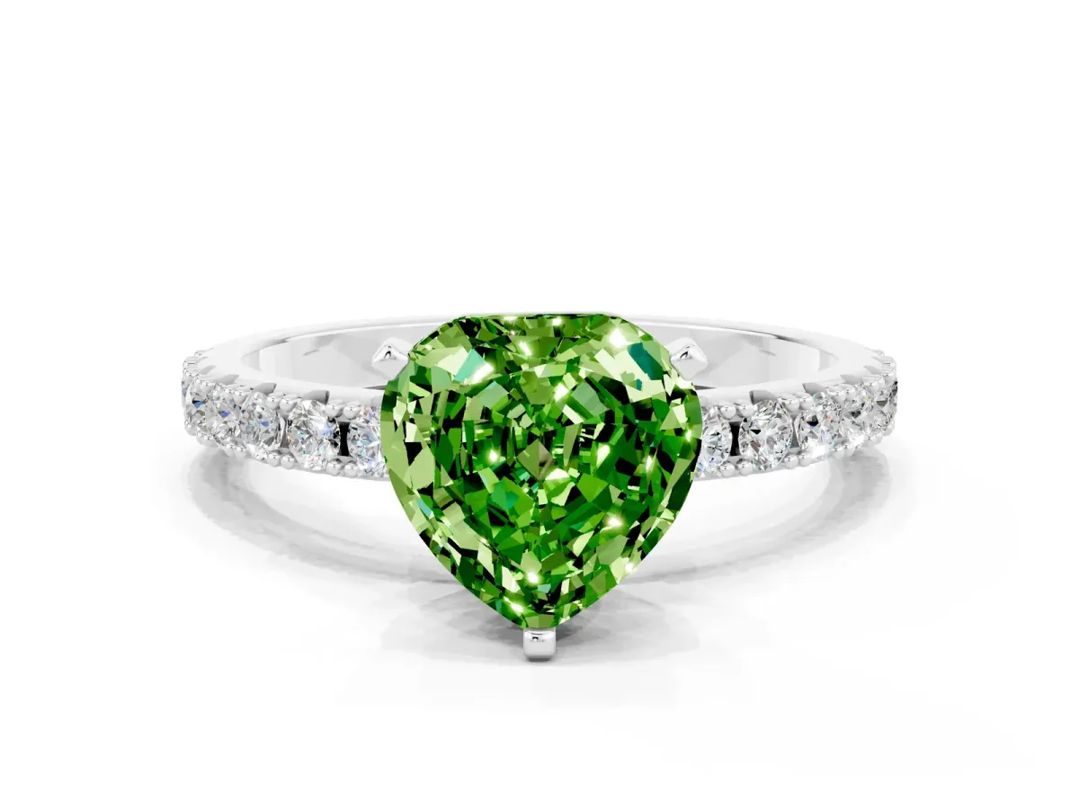 Heart Cut Peridot Solitaire Pavé Band with Four-Prong Setting Platinum