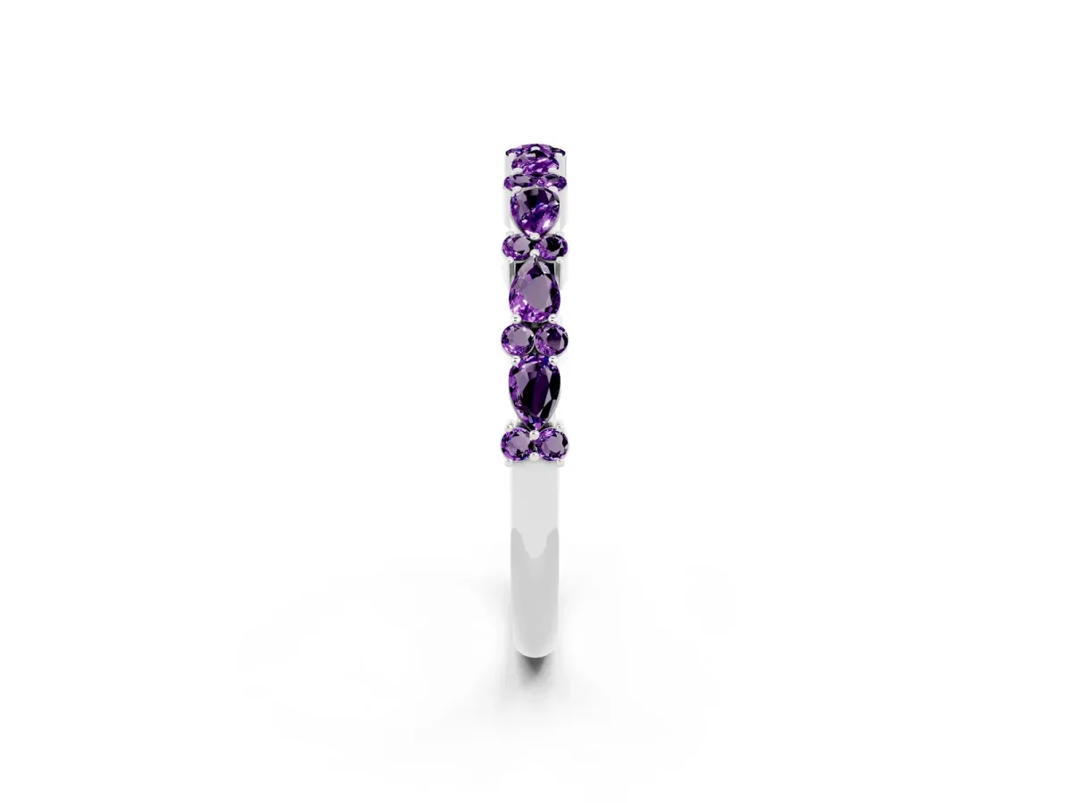 Pear and Round Amethyst Wedding Band White gold