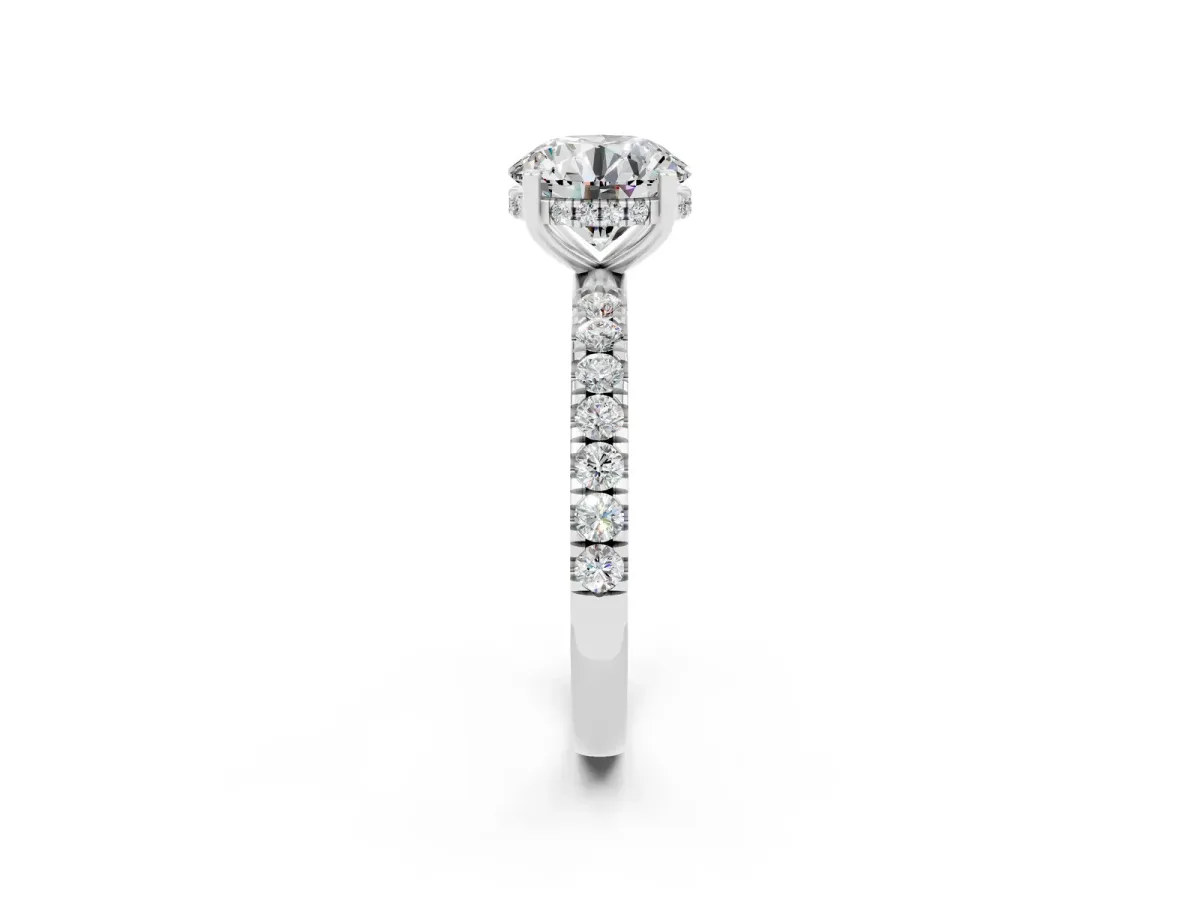 Round Cut Moissanite Pave Band Solitaire Ring with Round and Prong Setting Platinum