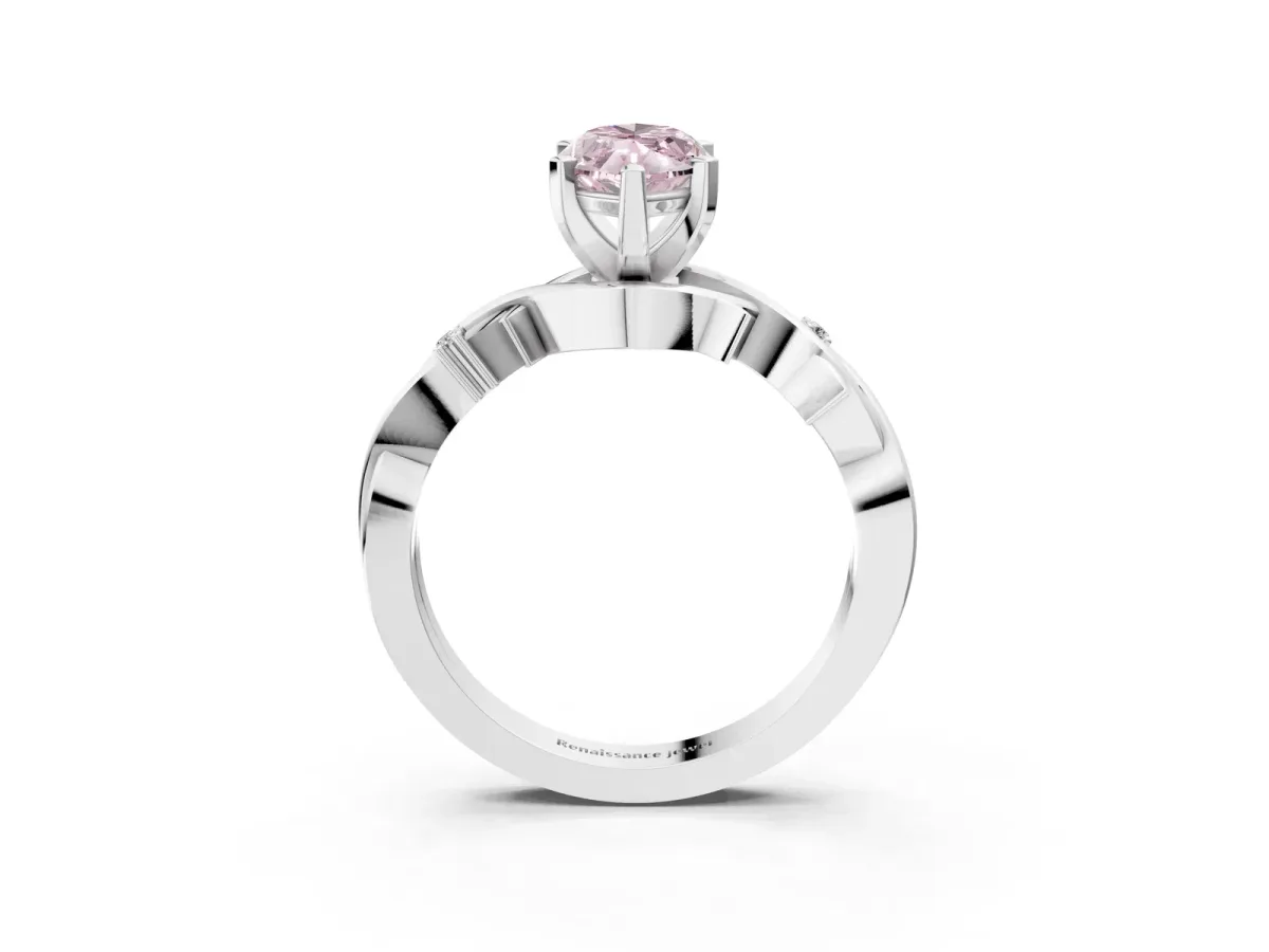 Fancy Pink Marquise Cut Diamond Solitaire Ring with Twisted Band and Prong Setting Silver