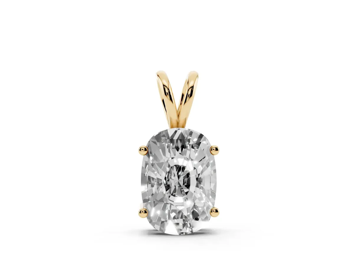 Old Mine Cushion Diamond Solitaire Pendant with Four Prong Setting Yellow gold