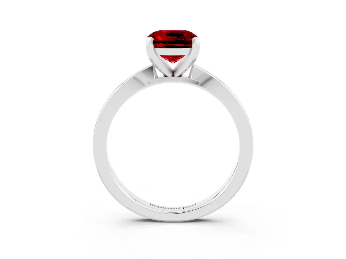 Cushion Cut Ruby Solitaire Engagement Ring with Classic Band and Four-Prong Setting White gold