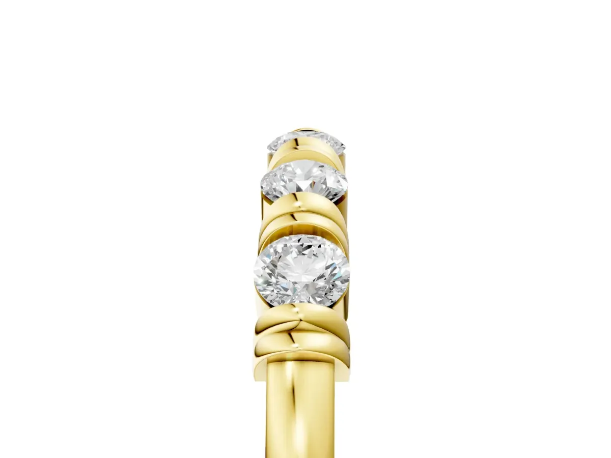 Bezel-Set Round Diamond Half-Eternity Band Yellow gold