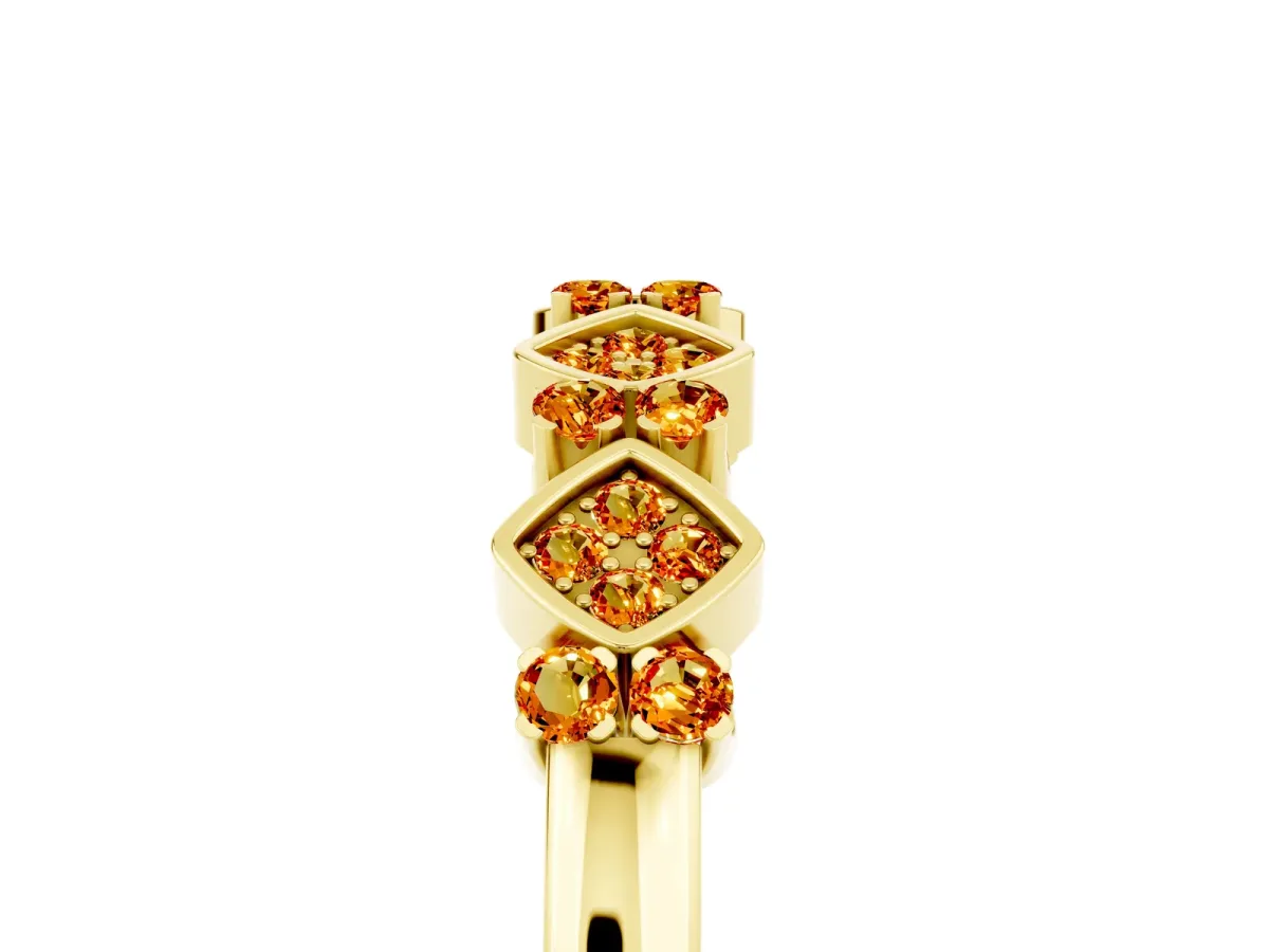 Pavé Cushion Citrine Cluster Eternity Band with Prong Setting Yellow gold