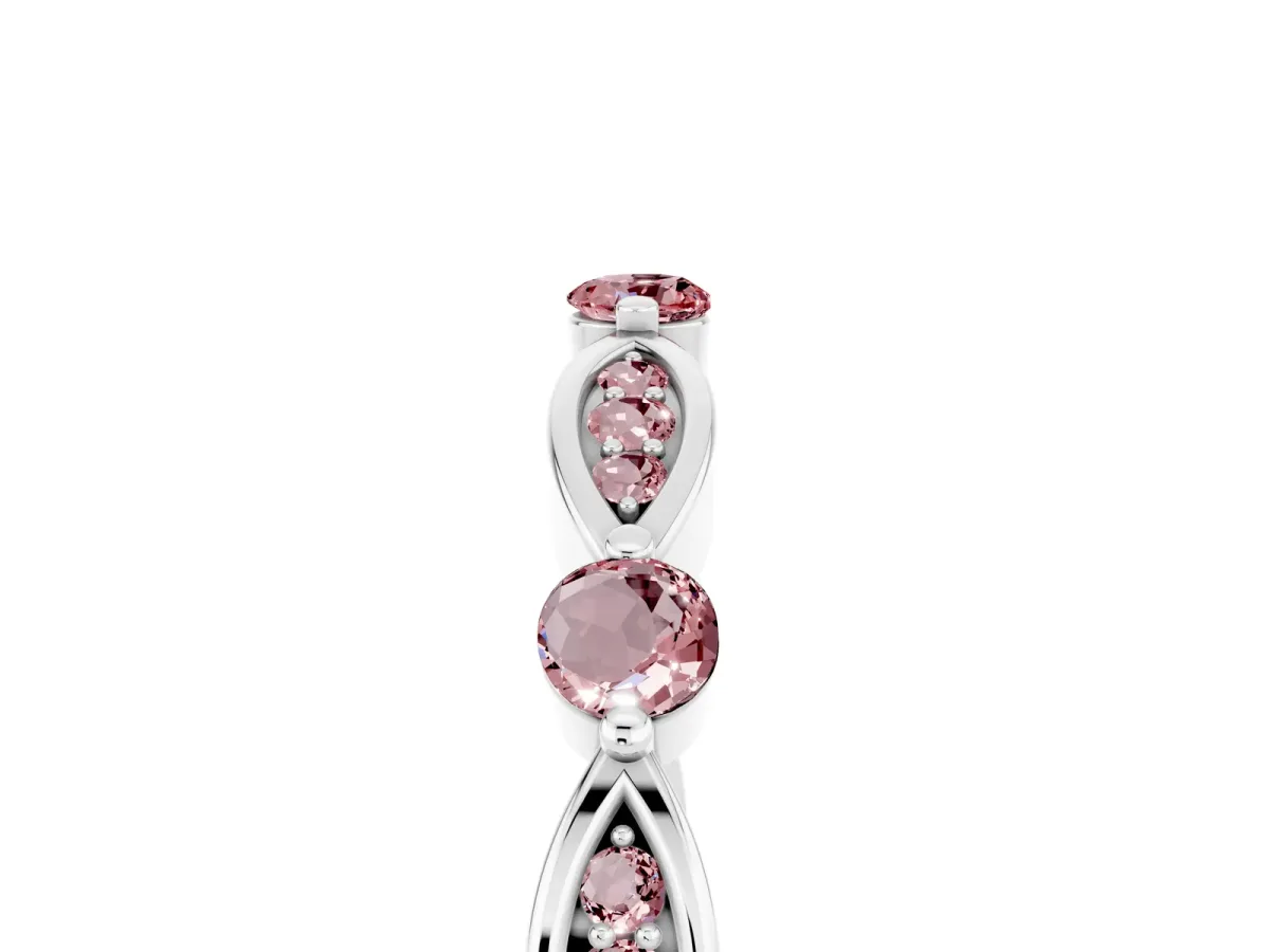 Marquise and Round Morganite Milgrain Band with Bezel Setting Silver