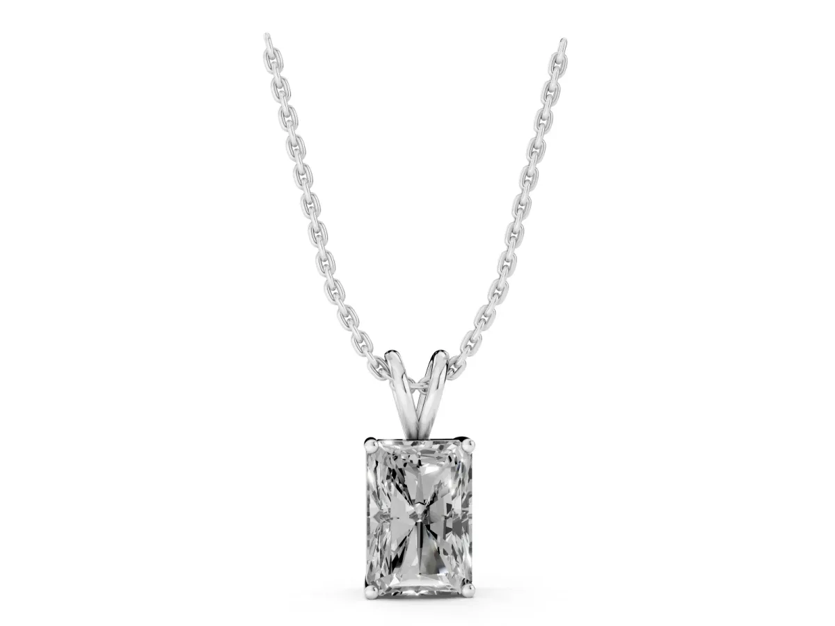 Radiant Diamond Solitaire Pendant with Four Prong Setting Silver