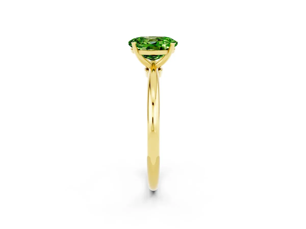 Oval Cut Peridot Solitaire Ring with Six-Prong Setting and Classic Band Yellow gold