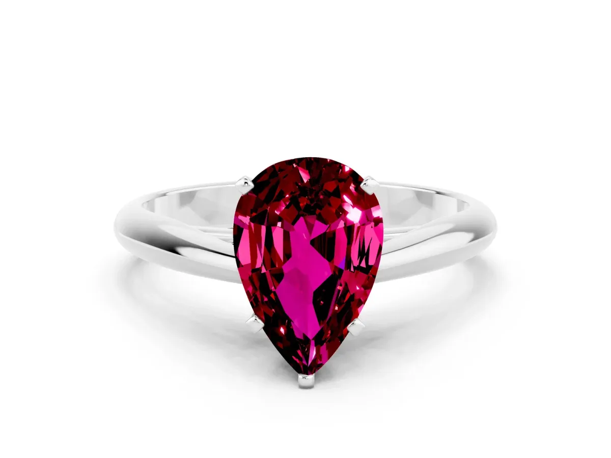 Pear Cut Garnet Solitaire Engagement Ring with Cathedral Setting and Four-Prong Mount White gold