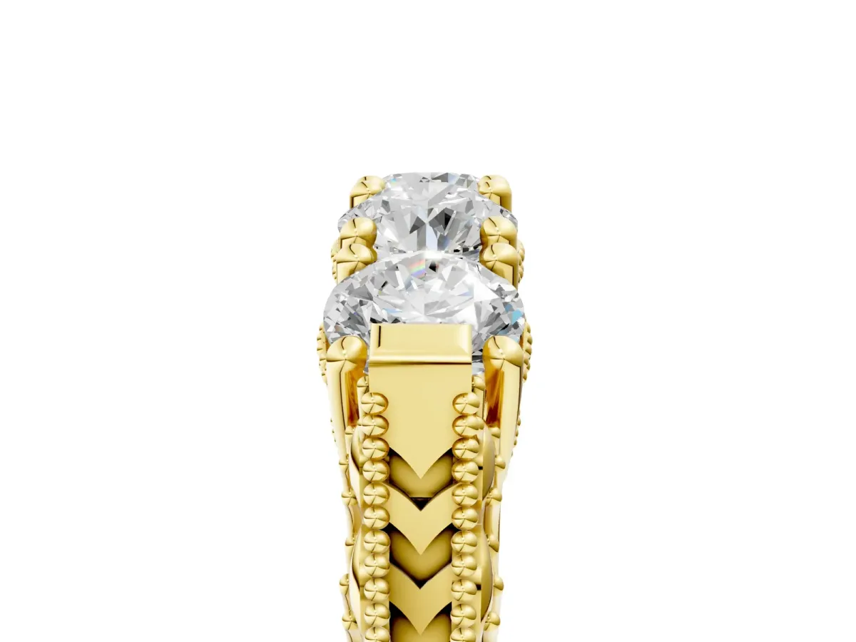 Five-Stone Round Diamond Shared Prong Milgrain Band Yellow gold