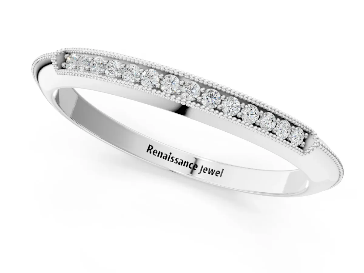Milgrain Round Diamond Pavé Set Half Eternity Band Silver