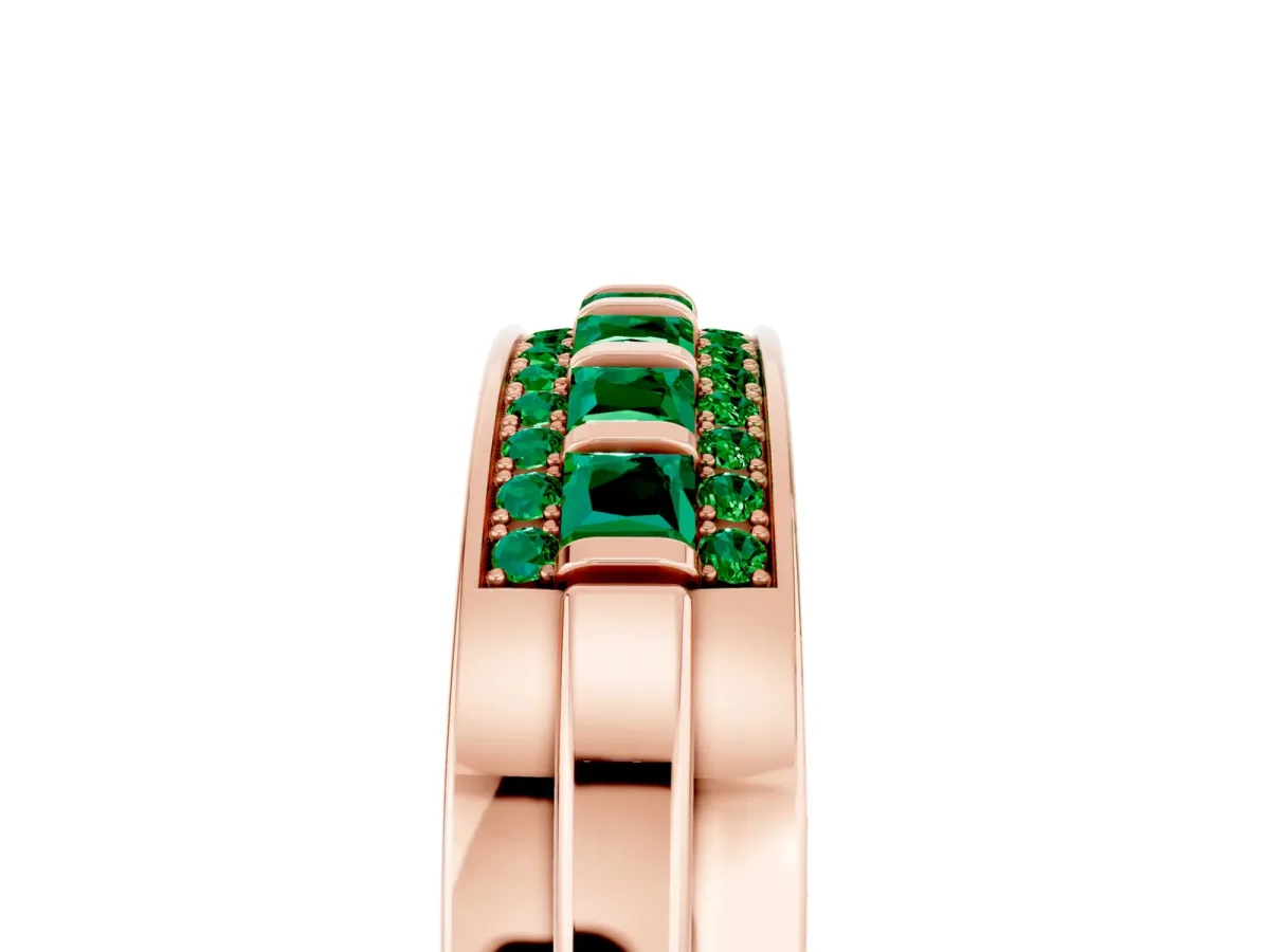 Bar-Set Princess Cut Emerald Pavé Band Rose gold