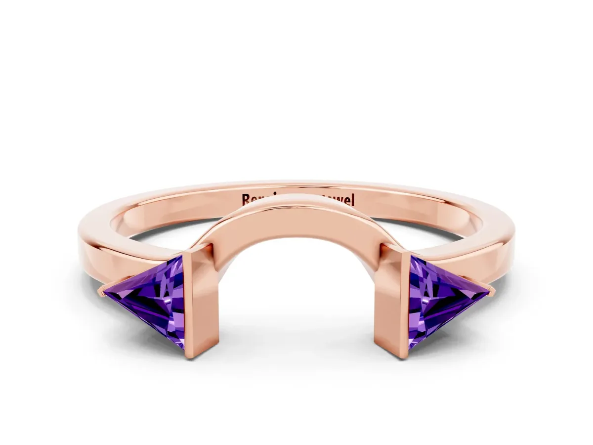 Trillion Tanzanite Open Band Ring with Bezel Setting Rose gold