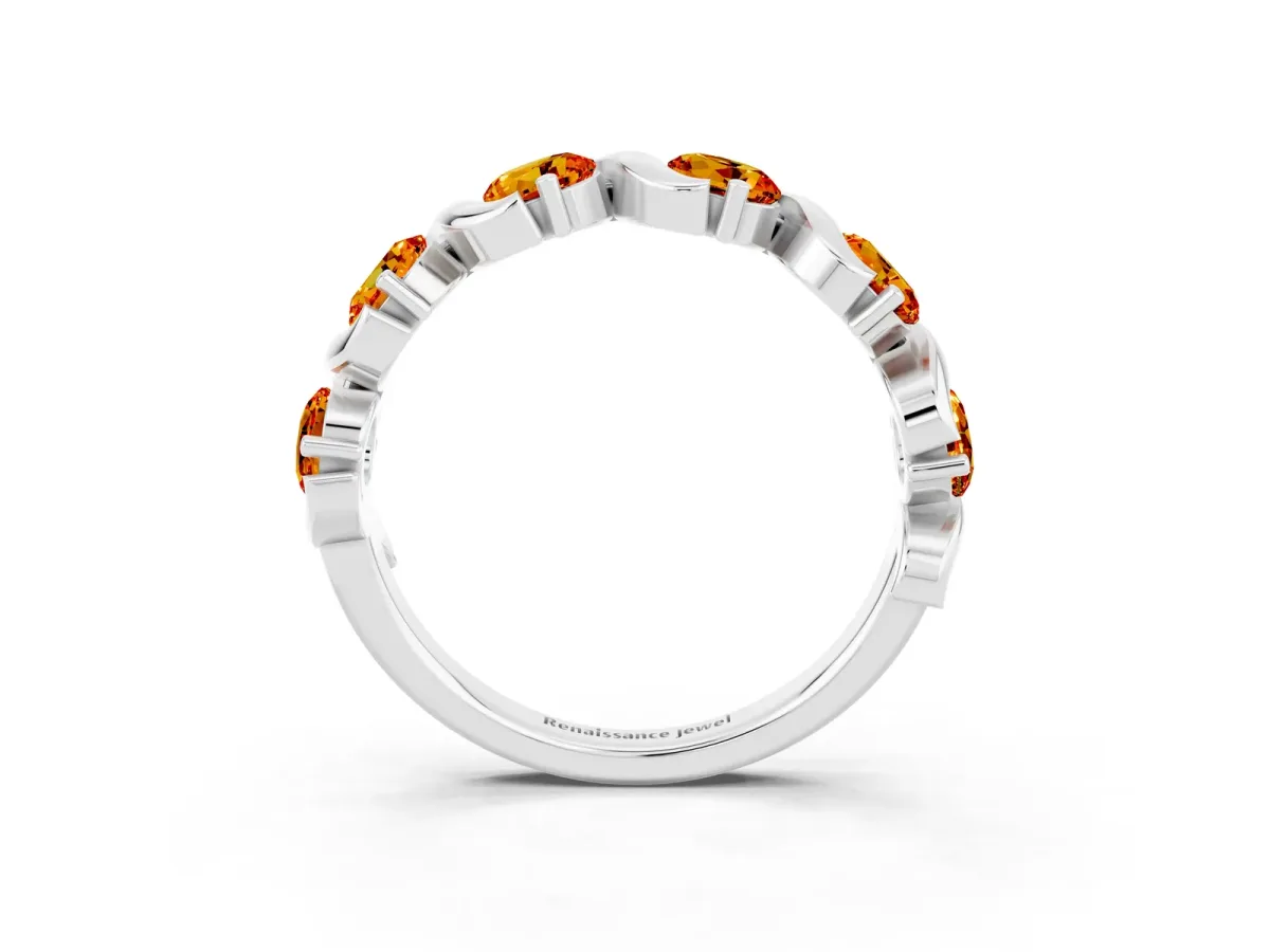 Round Citrine Half Eternity Band with Wave Prong Setting Silver